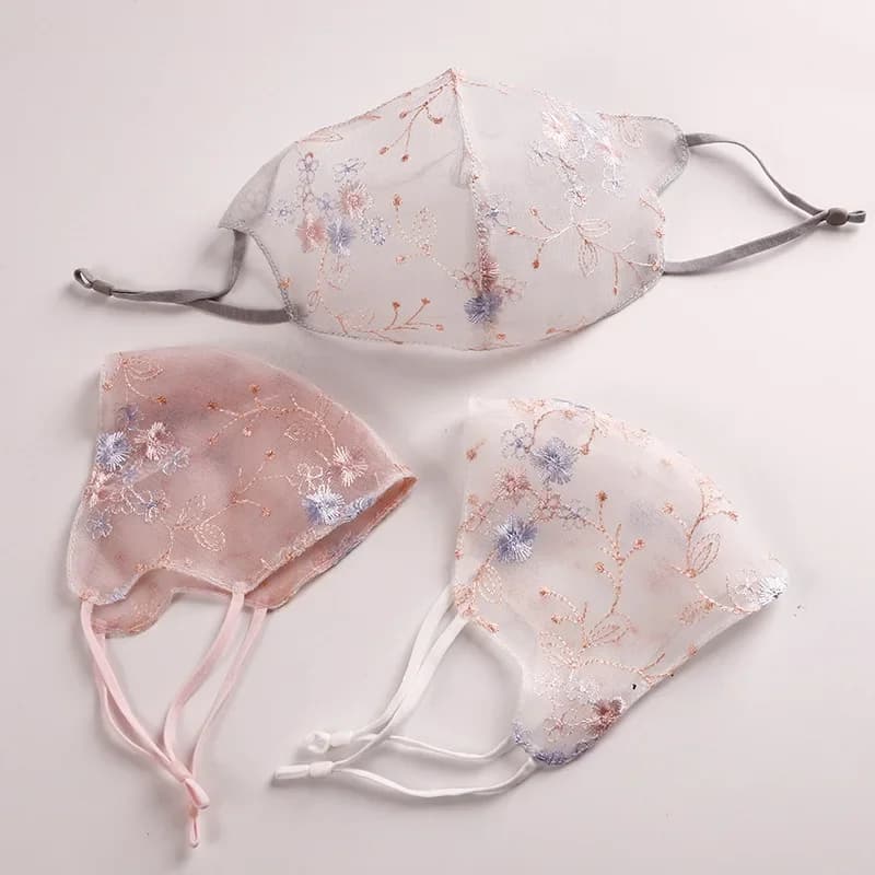 Summer Women's Sun Protection Mask with Embroidered Lace Elegant Mesh Face Mask - Delicate Floral Embroidery Party Mask
