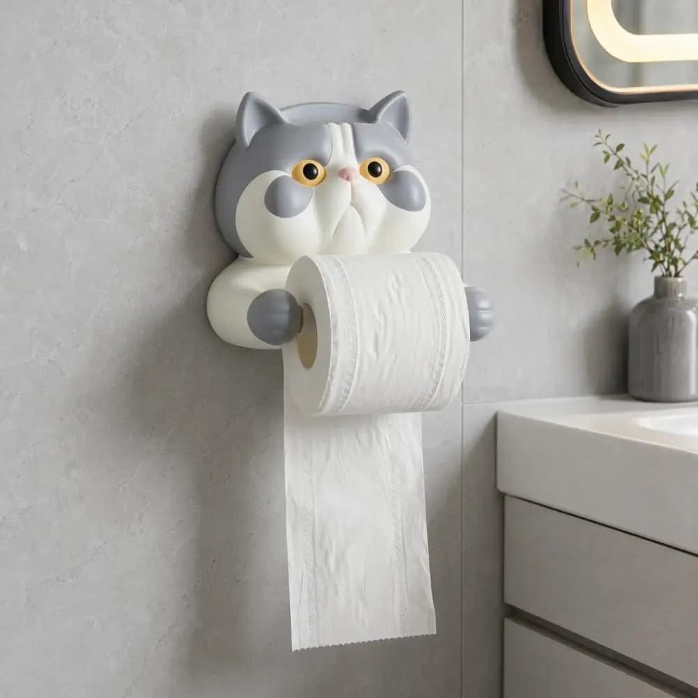 No Drilling Towel Holder Mounted Toilet Towel Holder Cat Shape Toilet Paper Holder Wall Mounted No Drilling Bathroom Organizer