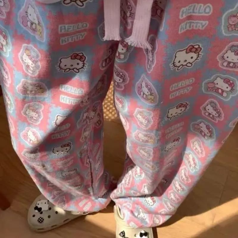Pantaloni Pigiama Sanrio Hello Kitty per Donna, Pantaloni Primaverili ed Estivi, Pantaloni Rosa Larghi per Casa, Pigiama Versatile, Regalo