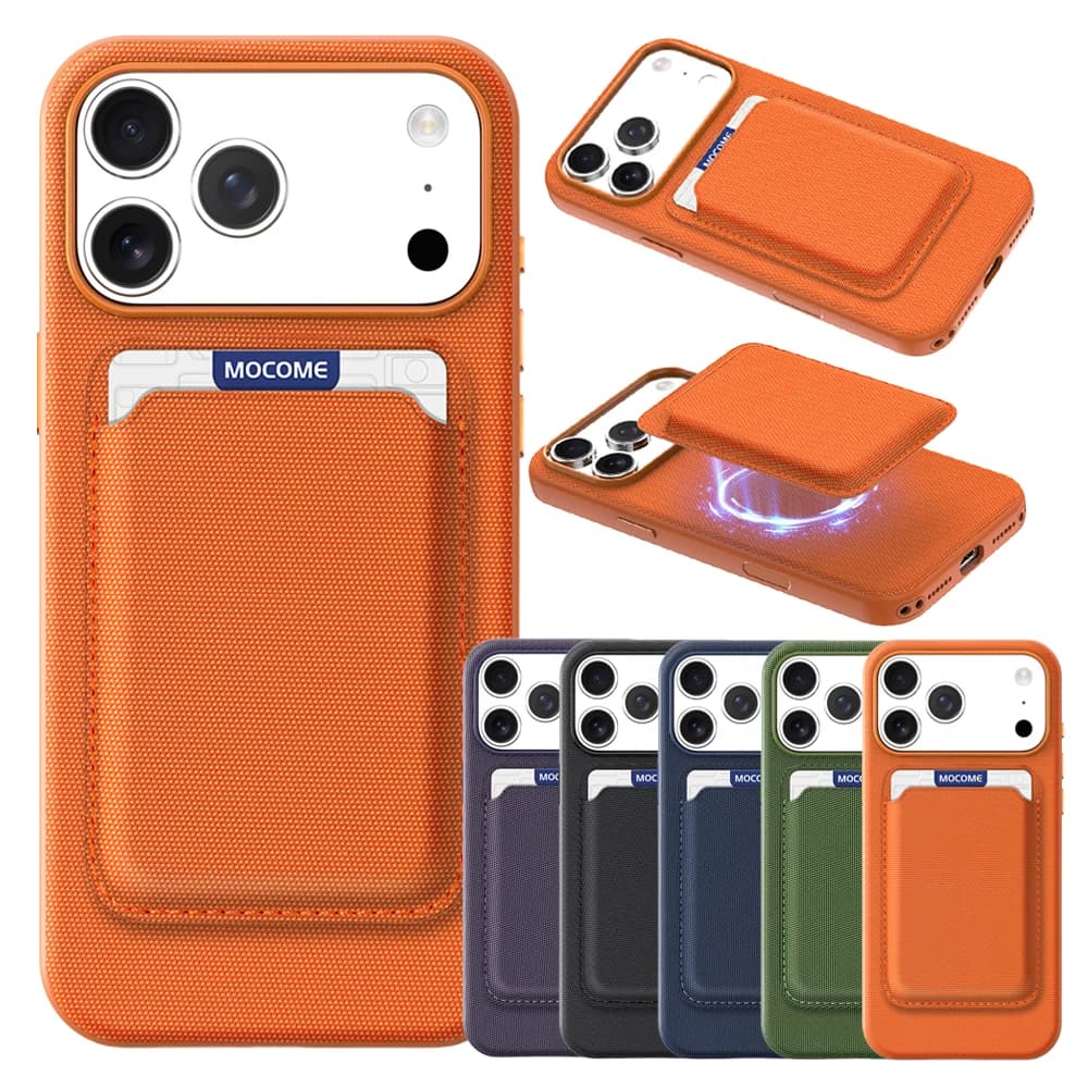 Custodia Magnetica 2-in-1 in Tessuto Tecnico per iPhone 17 Pro Max, Air 16 Pro Max, 15 Pro Max, 14, 13, 12, 11 con Ricarica Wireless e Porta Carte