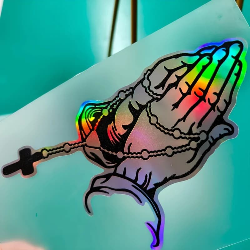Rose Car Sticker Pearl Flower Vinyl Decal Jesus Prayer Hands Design Waterproof Window Laptop Motorcycle Decoration Accessory