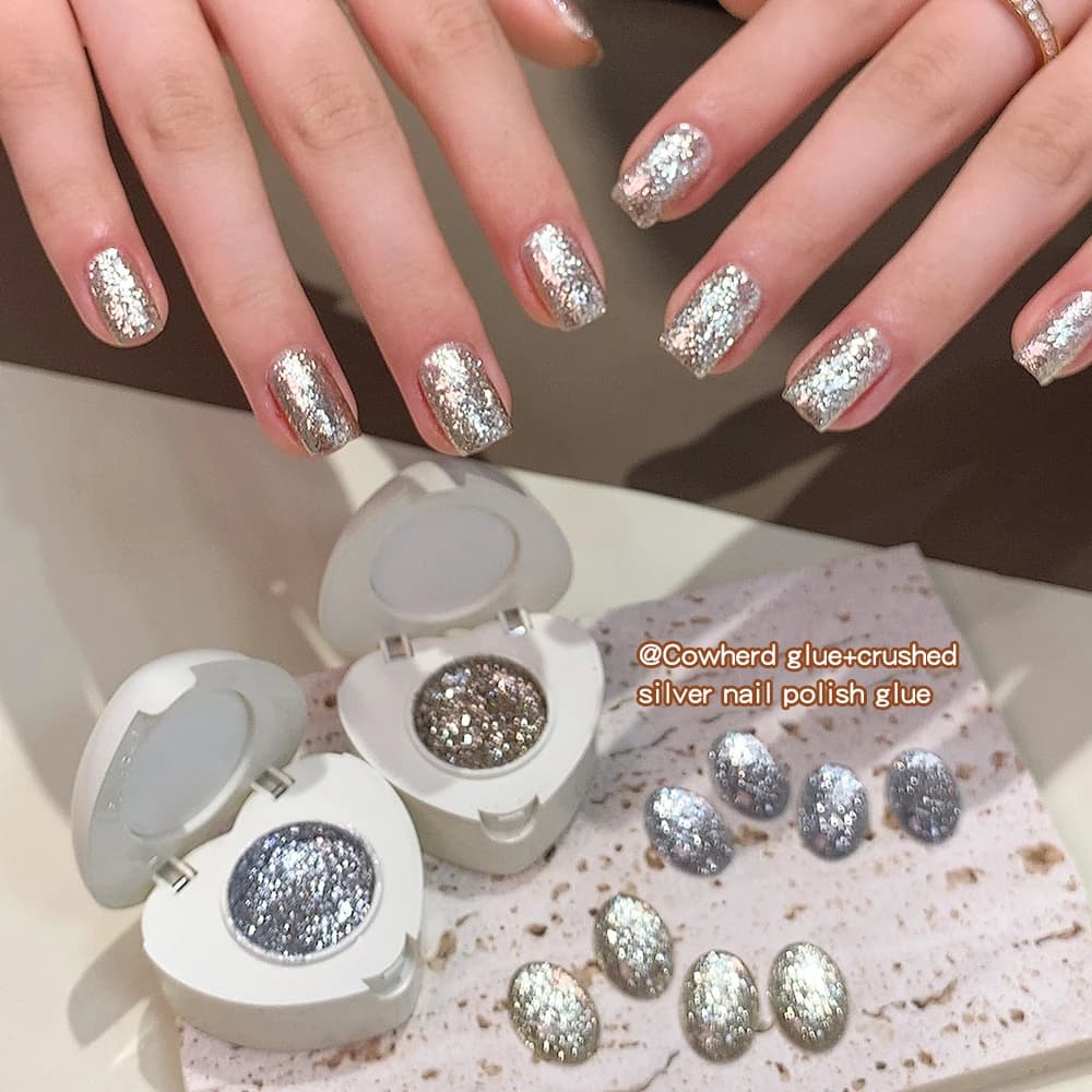 Kaniu Nuovo Gel Polish Effetto Flash Intenso Cowherd in Barattolo, Glitter Argento Fine ad Alta Densità, Glitter Platino per Unghie