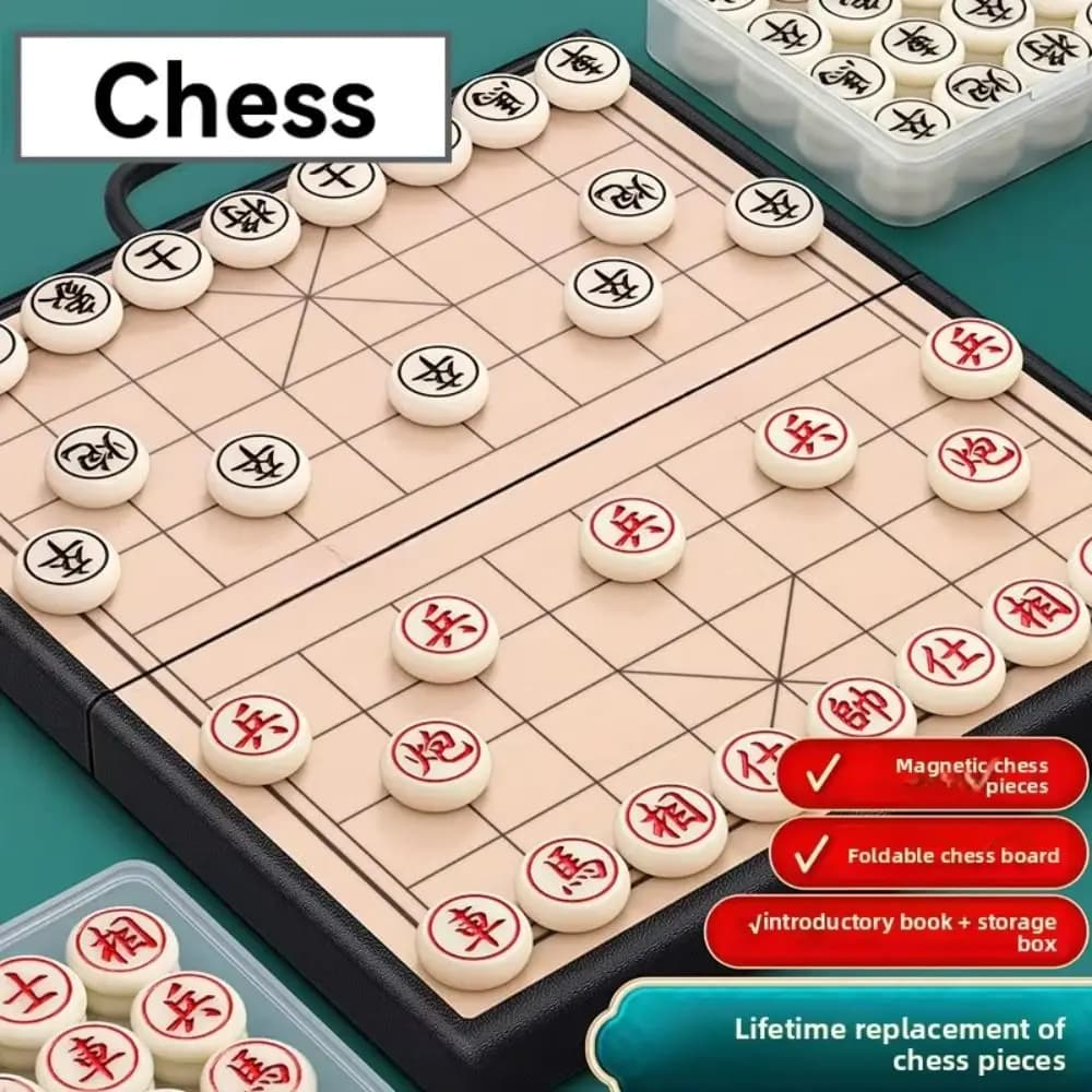 Portable Foldable Xiangqi Strategy Learning Chess Puzzle Game Educational Board Game Set Office