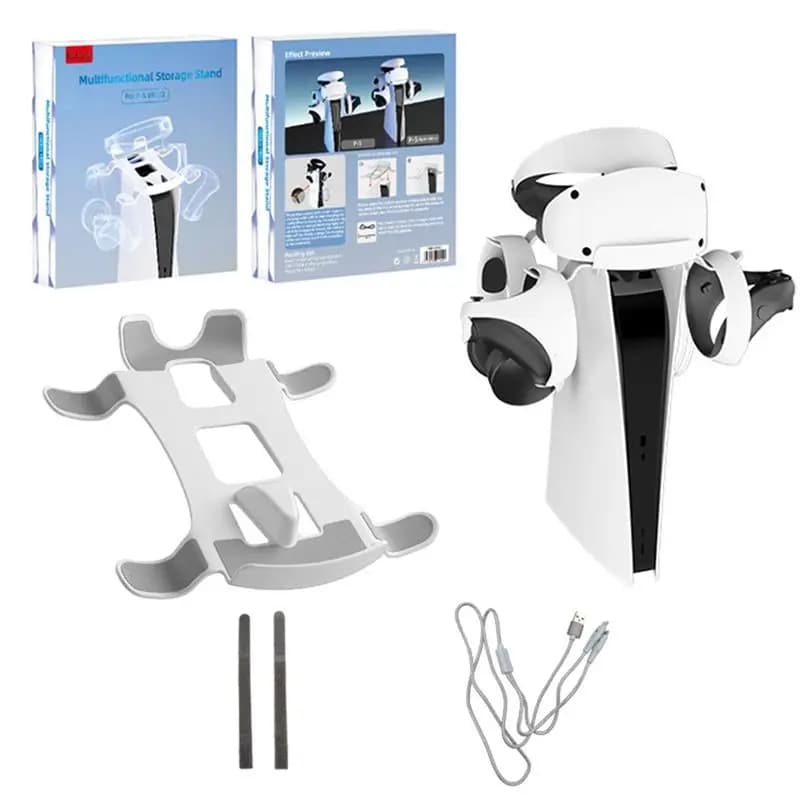 AABFK Utile staffa di archiviazione per console di gioco PS5 Supporto per cuffie con cavo di ricarica 2 in 1 per accessori PS VR2 VR