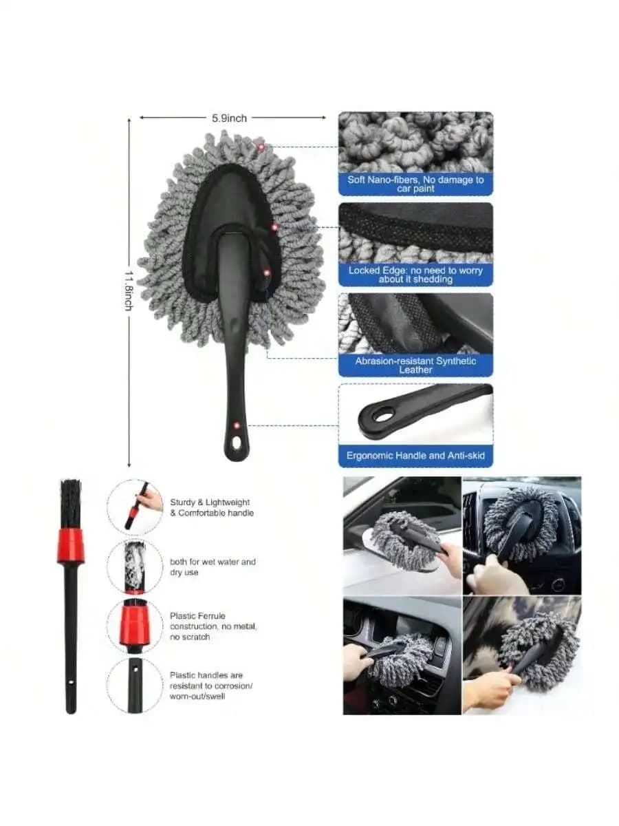 Car Interior Duster Detailing Brush Set Cleaning Gel Kit, Soft Microfiber Towels Vent Dusting Car Slime Putty Detailing Brushes