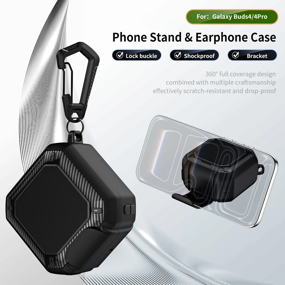 Custodia per auricolari con supporto per Samsung Galaxy Buds 4 Pro Buds4 Buzz 4 Pro, con blocco di sicurezza e gancio