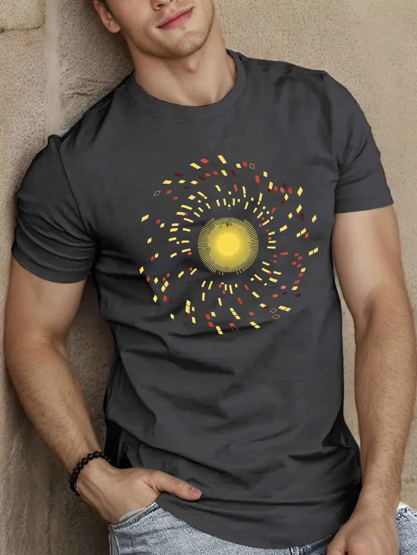 Bright Yellow Circular Gradient Men'S Short Sleeve T-Shirt Summer T-Shirt Top