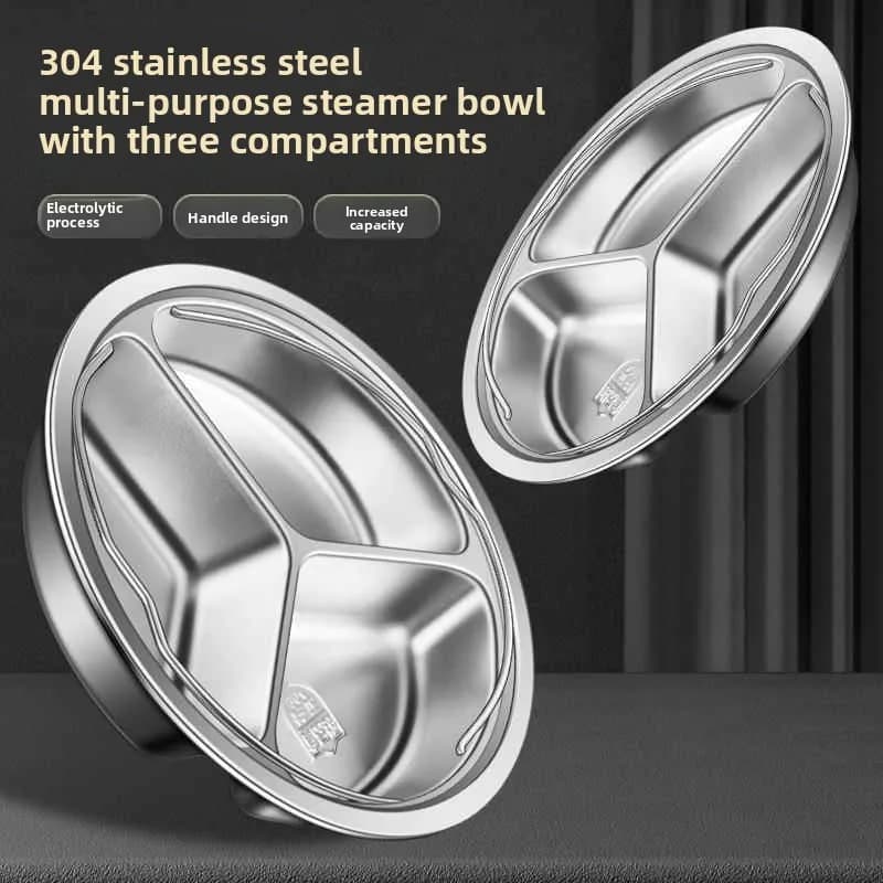 Stainless Steel Steam Dinner Plate 304 with Handle, Diet Plate at Parts for Weight Control and Fat Reduction