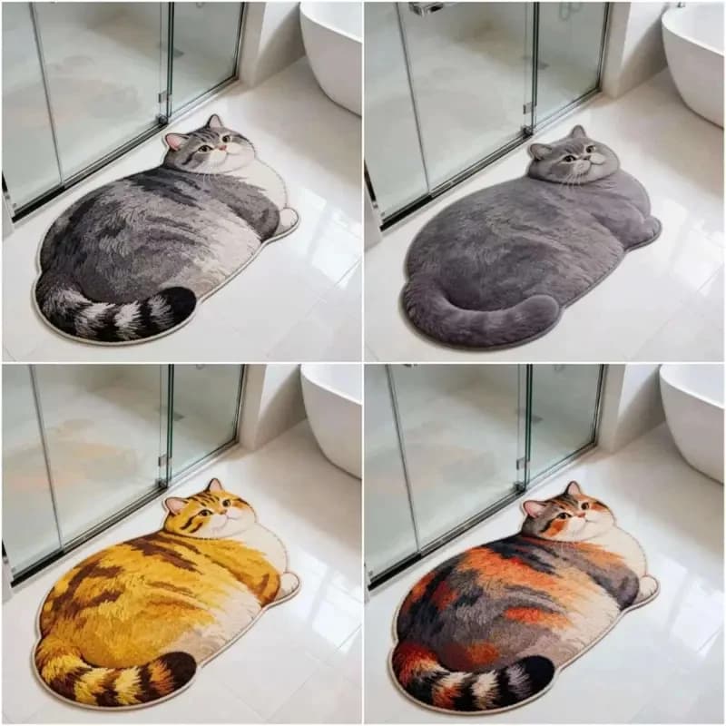 Tappeto VIKAMA lavabile antiscivolo con simpatico gatto per bagno, camera da letto, decorazione per la casa