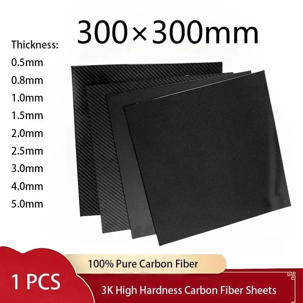 Fogli di pannelli in vera fibra di carbonio da 300 mm × 300 mm 0,5 mm 1 mm 1,5 mm 2 mm 3 mm 4 mm 5 mm di spessore Materiale composito per RC