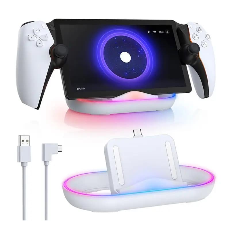 B31B Charging Dock Station for Playstation Portal Stand with RGB Light and USB C Charging Cable for PS5 Portal White