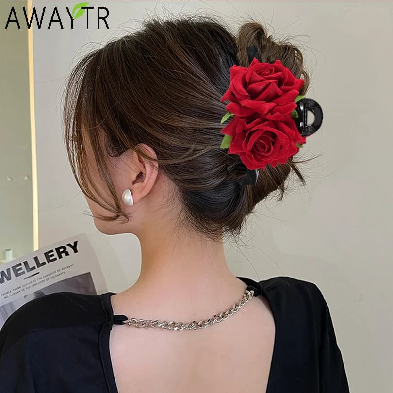 Primavera rosa rossa fiore capelli artiglio granchio clip coda di cavallo capelli Updo tornante fiori mollette Hairgipper per le donne accessori per capelli