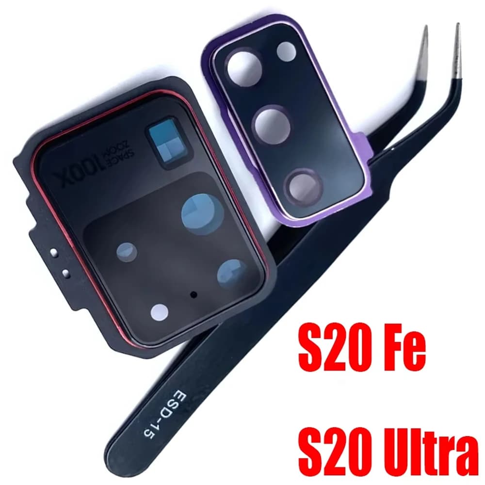 Per Samsung S20 Fe / S20 Ultra Copertura del supporto del telaio dell'obiettivo in vetro della fotocamera posteriore posteriore con adesivo adesivo