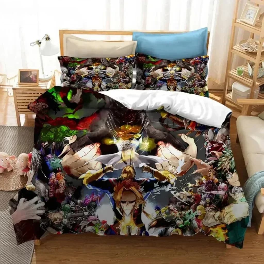 Set Letto Stampato Anime My Hero Academia, Copripiumino, Federe, Set Biancheria da Letto, Lenzuola, Copriletto, Misure Full Queen King