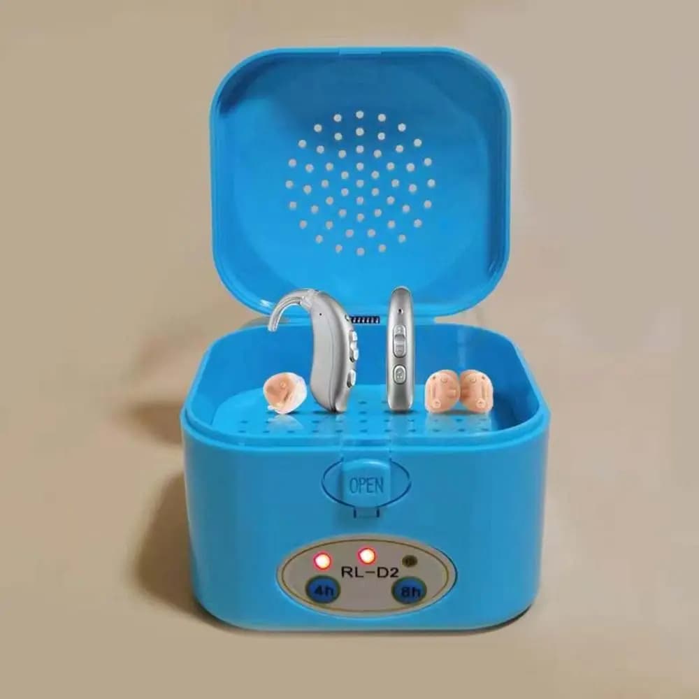Asciugatore Automatico per Apparecchi Acustici con Kit di Pulizia, Deumidificatore, Sistema di Asciugatura Efficiente, Scatola di Asciugatura Elettronica