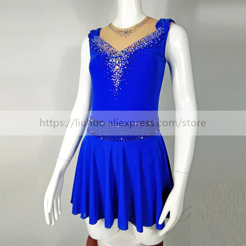 LIUHUO Women Aldult Girl Customized Costume Gymnastics Performance Competition Leotard Ice Figure Skating Dress Blue Dance Teen