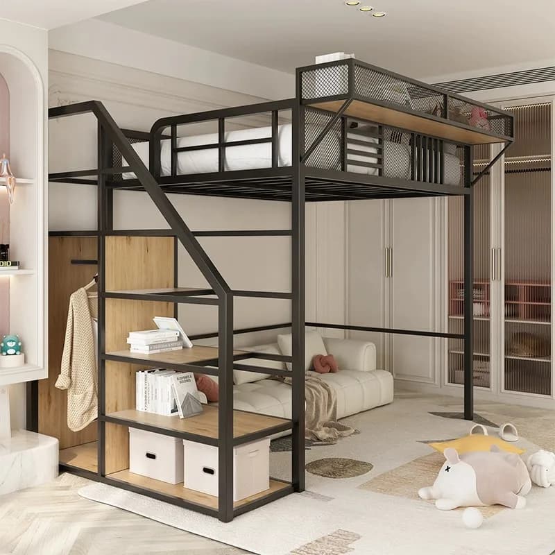High chair bed with hanging sheets Upper bed Upper bed Lower side table Duplex maid second floor Loft