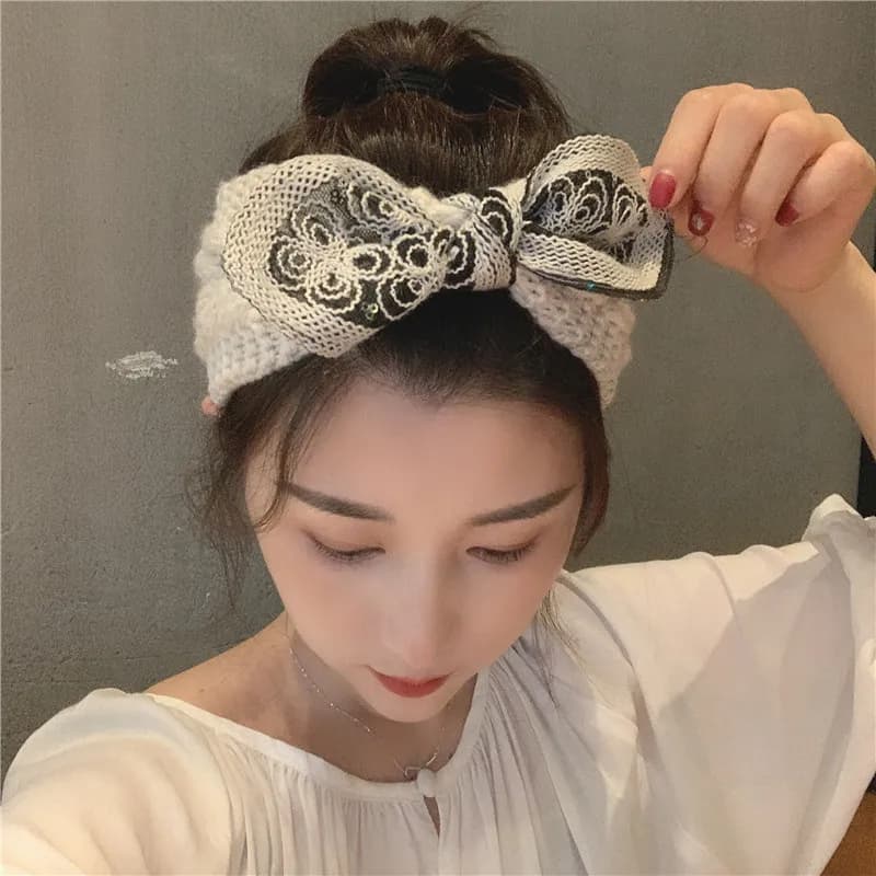 NUOVO Cerchietto in maglia di lana con fiocco, da donna, con paillettes, alla moda, dolce ed elastico, accessori per capelli