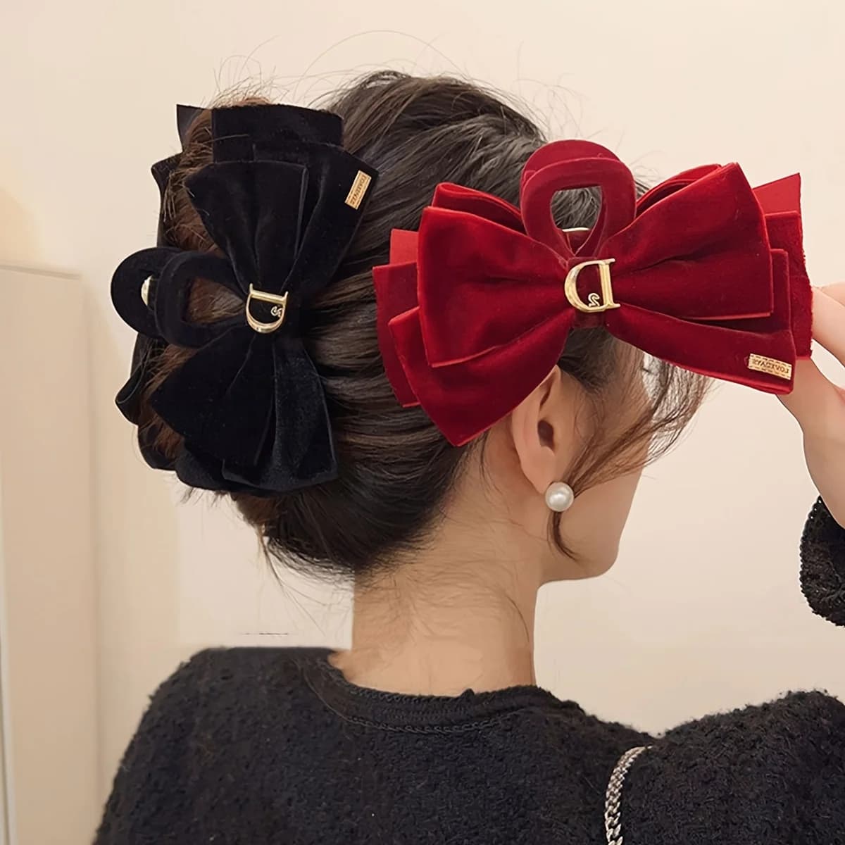 1 set di artigli per capelli con nodo a farfalla in velluto, fermaglio per capelli con piastra per testa da principessa in velluto, accessori per capelli da donna, fermaglio per squalo