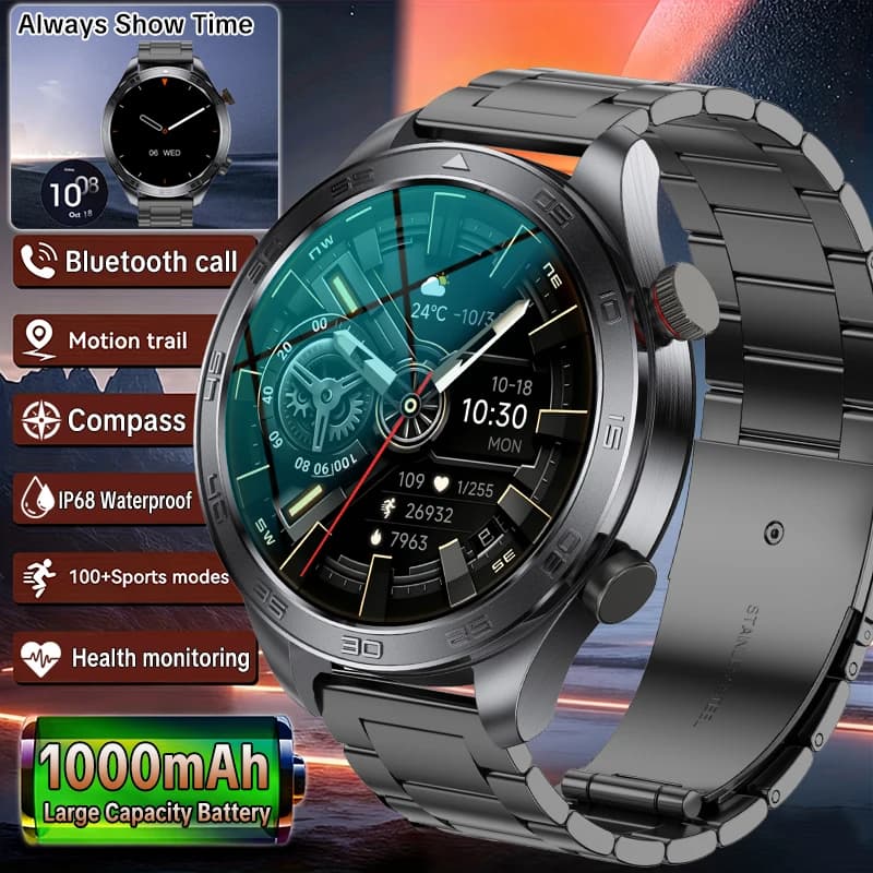 New Military Smart Watch Men AMOLED Screen Outdoor Sports Fitness Heart Rate GPS Track IPX8 Waterproof Bluetooth Call Smartwatch