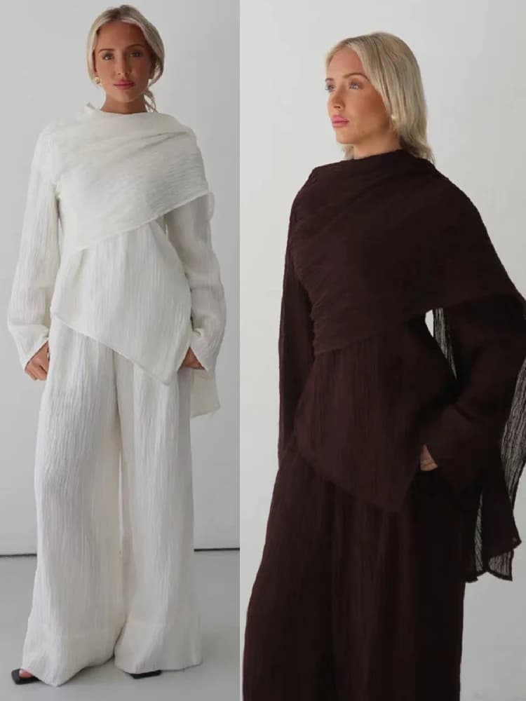 Abaya Per Le Donne Pianura 2 Pezzi Abaya Damen Dubai Top Pantalone Modesto Musulmano Set Islam Robe Caftano Marocain Femme Musulmane Caftano