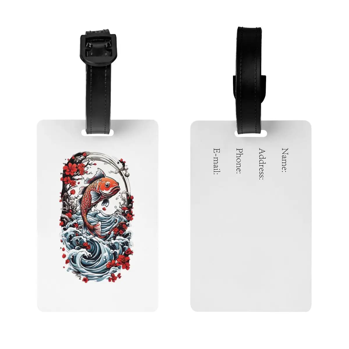 Etichette per Bagagli Stile Streetwear con Carpe Koi Giapponesi, Accessori per Valigie, Targhette da Viaggio con Spazio per Nome e Indirizzo