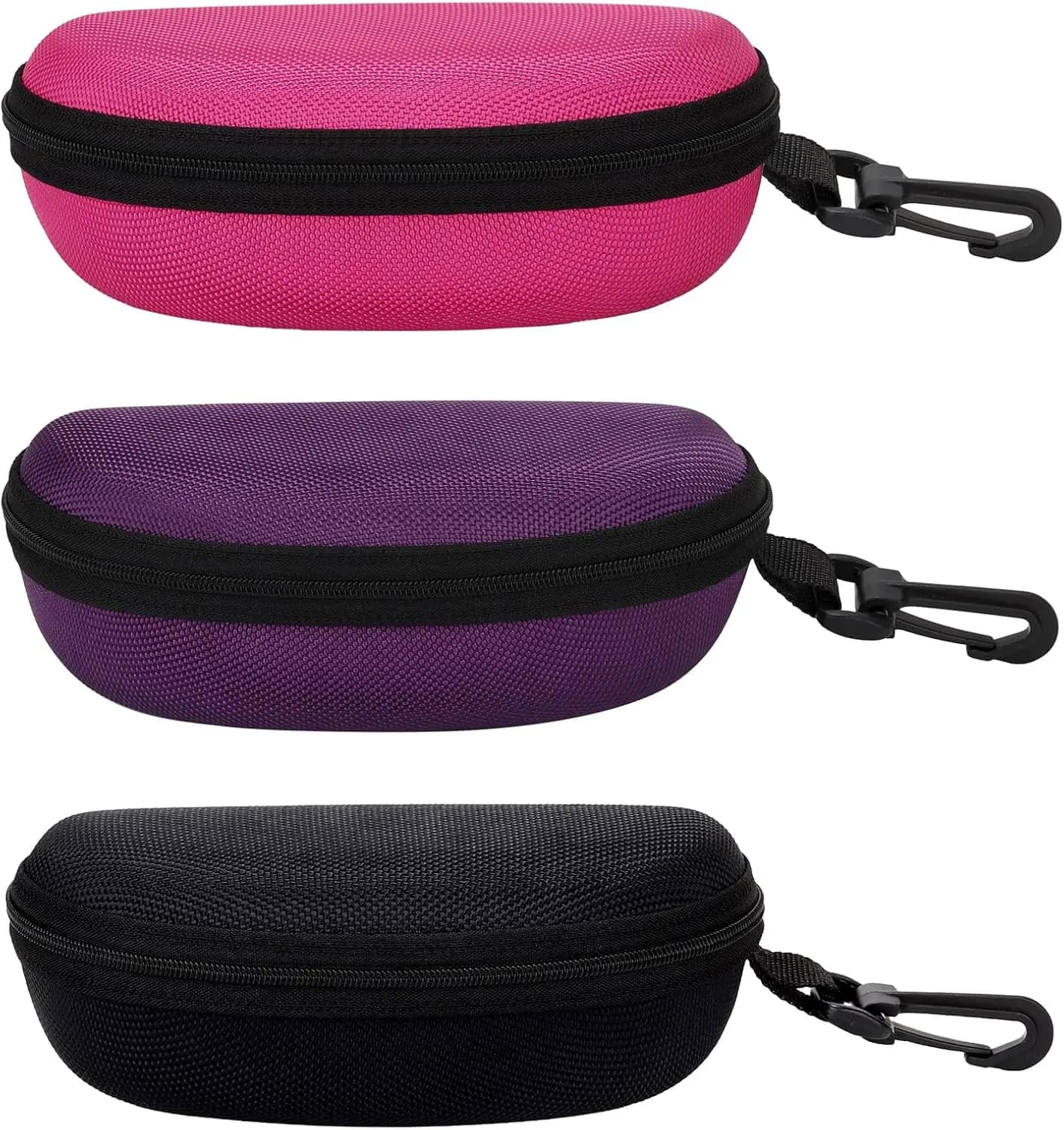 Set di 3 Custodie Rigide per Occhiali da Sole, Astuccio per Occhiali con Cerniera e Moschettone per Uomo e Donna, Viaggi e Sport