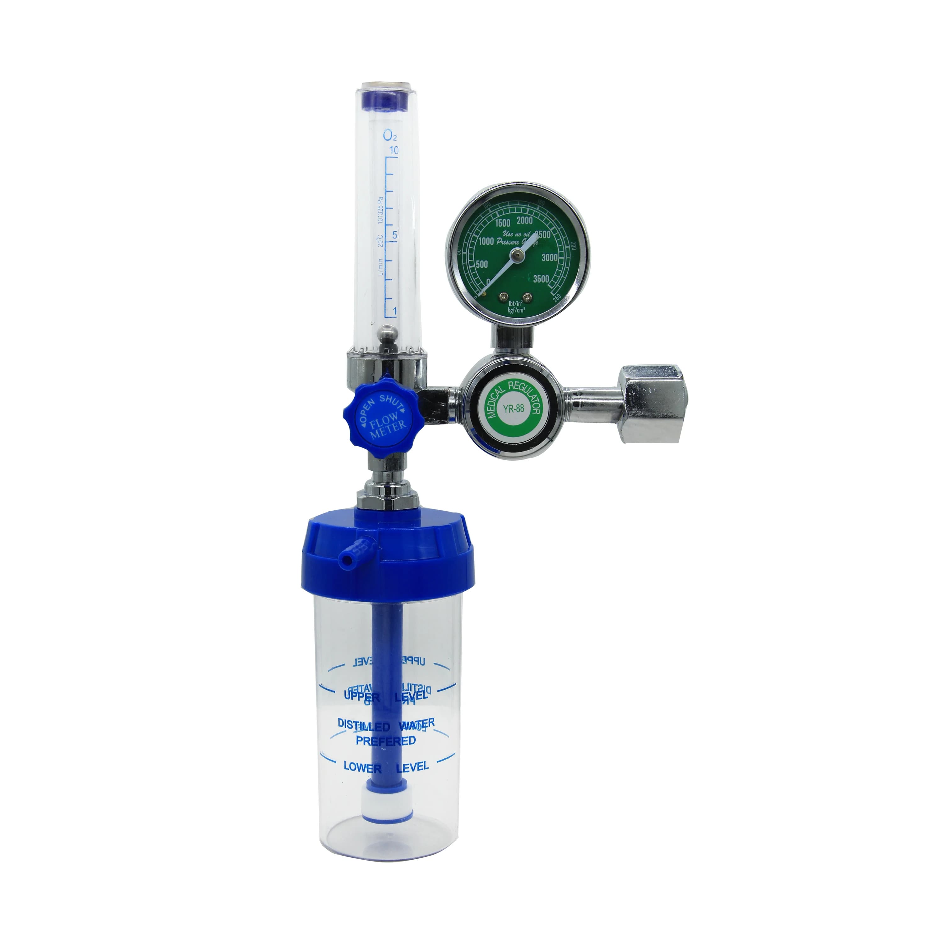 Regolatore di Ossigeno Medicale DEM SC0190M con Flussometro e Umidificatore per Bombole CGA540 Bullnose