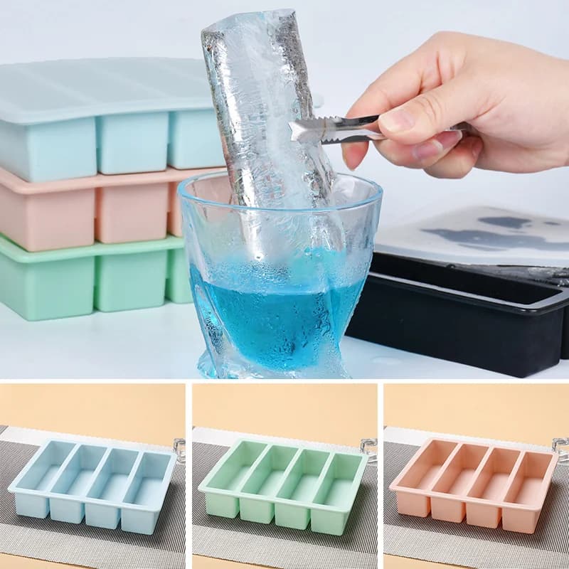 Stampo per Cubetti di Ghiaccio Lunghi a 4 Scomparti, Riutilizzabile in Silicone, Senza BPA, per Cubetti di Ghiaccio di Grado Alimentare, Produttori di Stampi per Cubetti di Ghiaccio