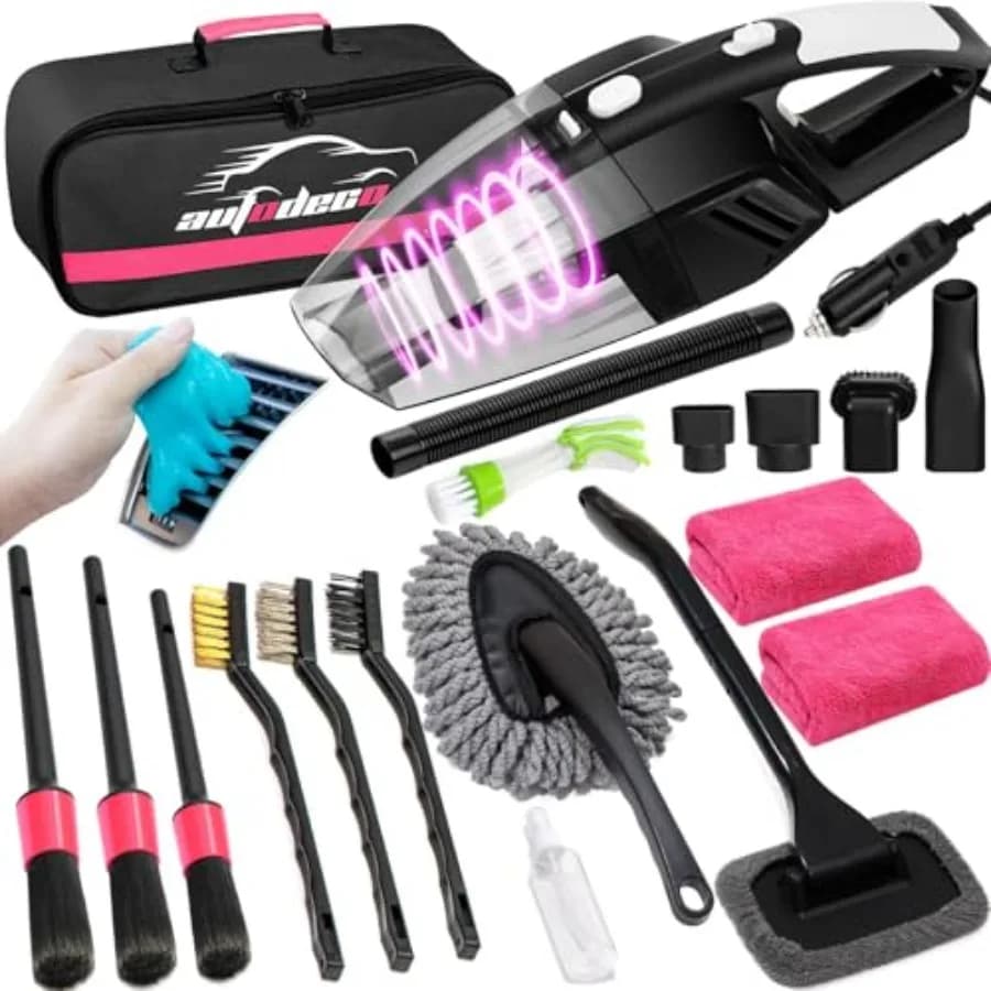 20Pcs Car Cleaning Wash Kit Interior Detailing Cleaner Kit with High Power Handheld Vacuum, Brush Set, Windshield Tool, Duster,