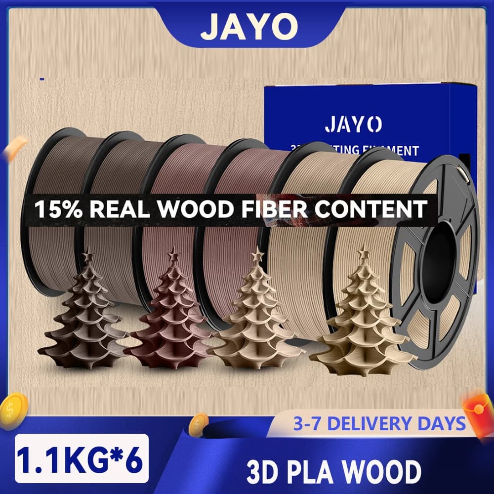 JAYO 6Rolls 3D Wood PLA Printer Filament 1.75mm 15% Real Wood Fibers & environment protection WOOD Fit Most FDM 3D Printers
