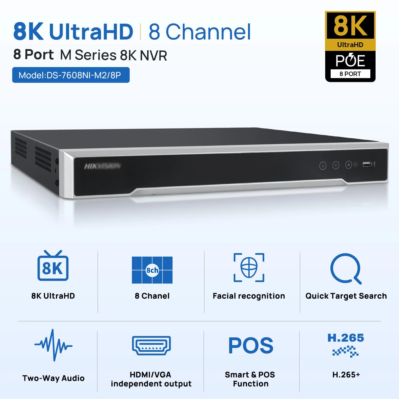 Hikvision Network Video Recorder DS-7608NI-M2/8P DS-7616NI-M2/16P 8K 8/16CH PoE NVR 32MP 2SATA H.265 for Security Surveillance