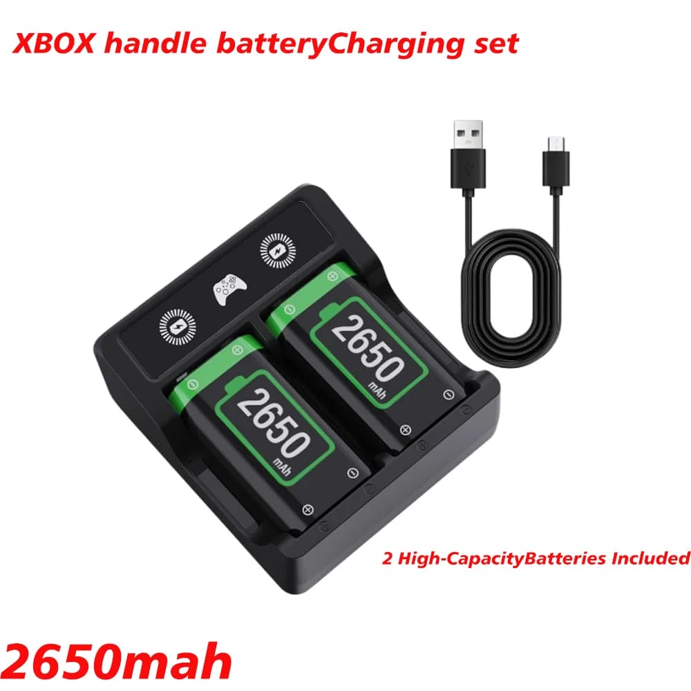 Confezione da 2 batterie ricaricabili da 2650 mAh + base di ricarica + cavo USB per controller wireless Xbox One/Series X/S/Elite
