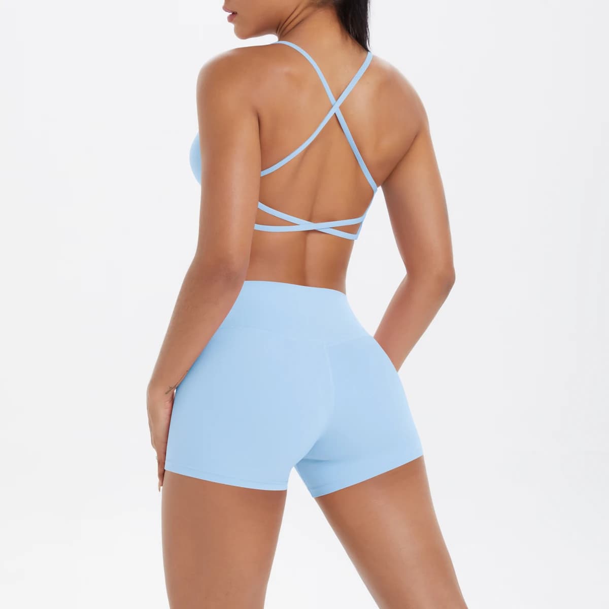 2 pezzi vestiti da yoga halter yoga top set fitness tuta da palestra crossover schiena biancheria intima sportiva allenamento pantaloncini da palestra fitness a vita alta