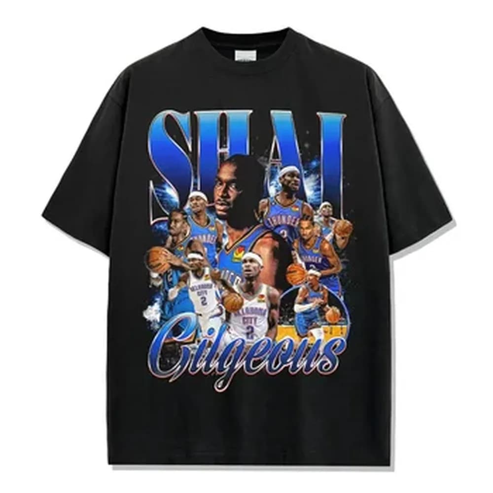 Shai Gilgeous-Alexander Thunder Legend Graphic T-Shirt Distressed Oversized Crew Neck Quick Dry Basketball Streetwear