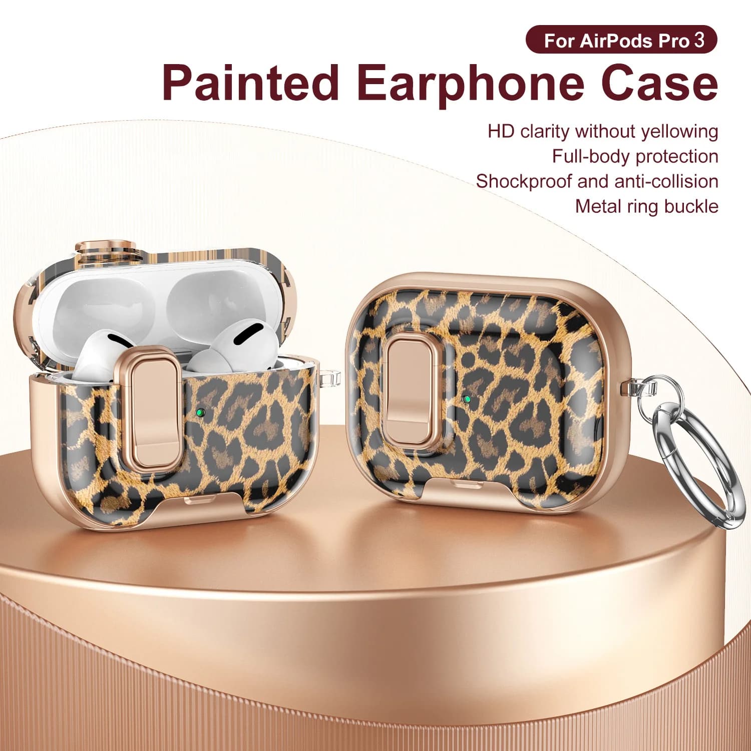 Custodia per auricolari con stampa leopardata per AirPods Pro 3 Pro 2 4, cover con chiusura di sicurezza per AirPods Pro3 Pro2, custodia con gancio