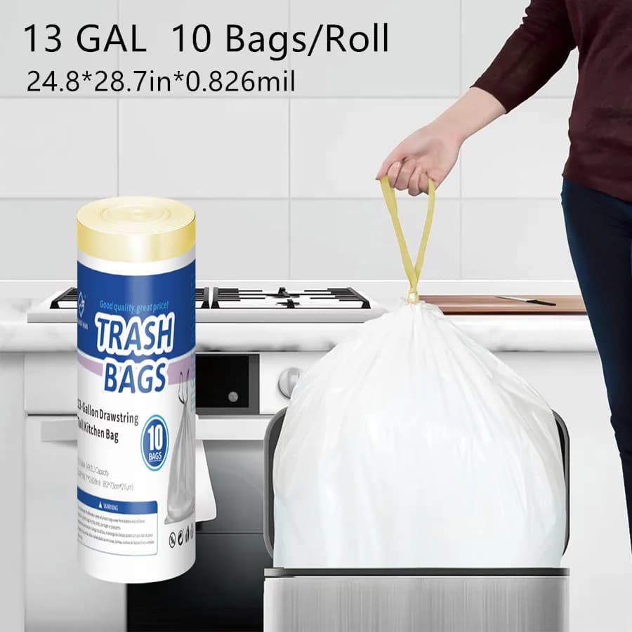 13 Gallon Trash Bag - Extra Large Garbage Bag - Home Kitchen Trash Can Liner - 10 Count