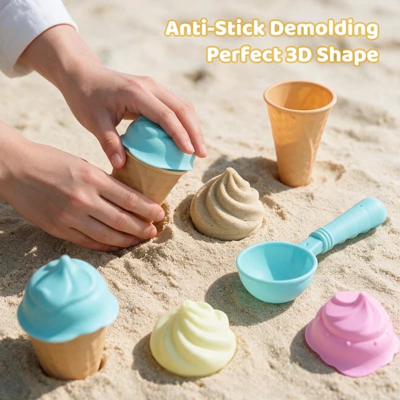 Ice Cream Cone Sand Mold Set Kids Beach Play Sand Toy with Scoop, Winter Snow Mould, Outdoor Parent‑Child Interactive Game Gifts