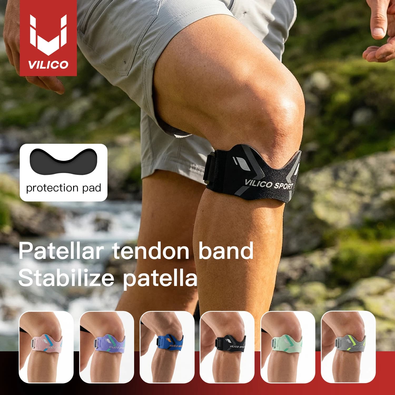VILICO Adjustable Patellar Tendon Support Strap, Sports Patella Stabilizer Knee Brace Band for Running Basketball Gym Hiking, Pa
