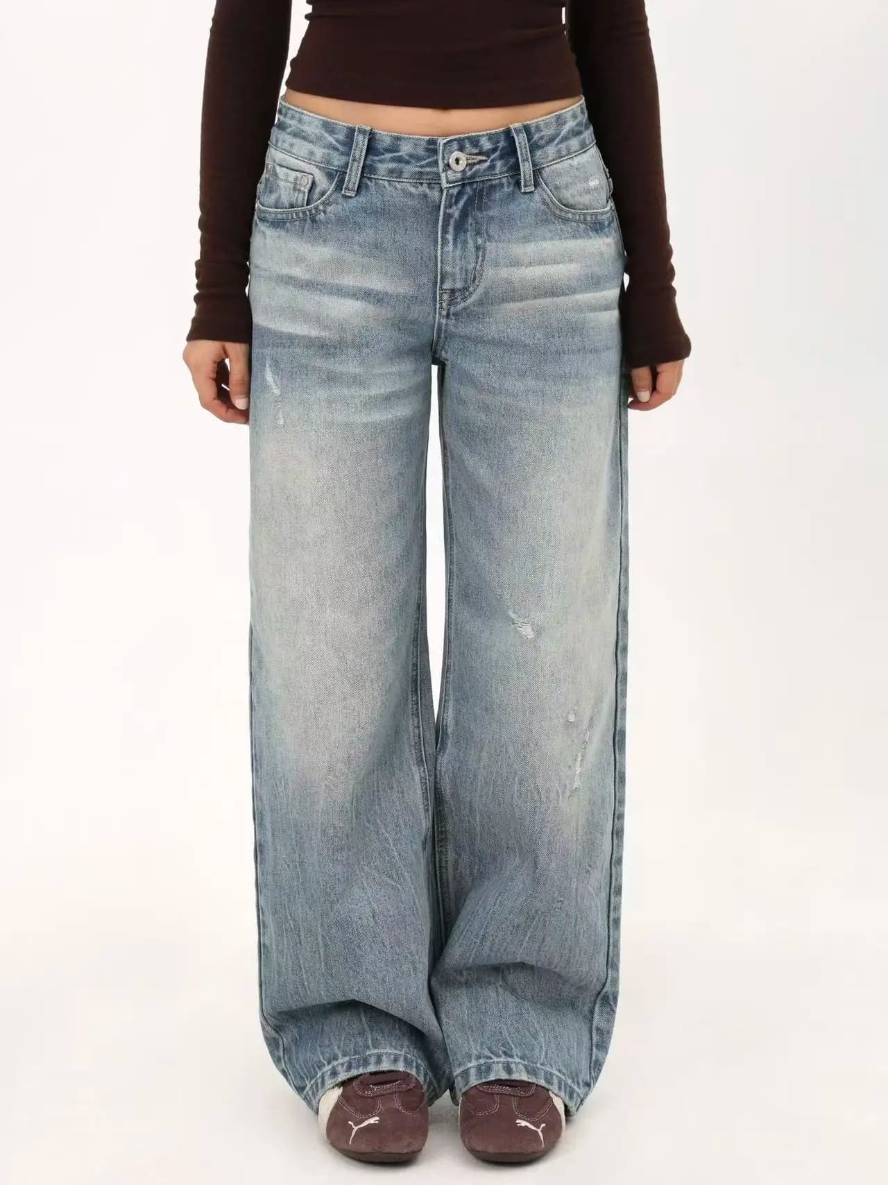 Jeans MIMIETTE a Vita Media-Bassa e Gamba Dritta per Donna L94, Pantaloni Casual in Denim di Cotone, Stile Strappato, Moda Primaverile per Signore