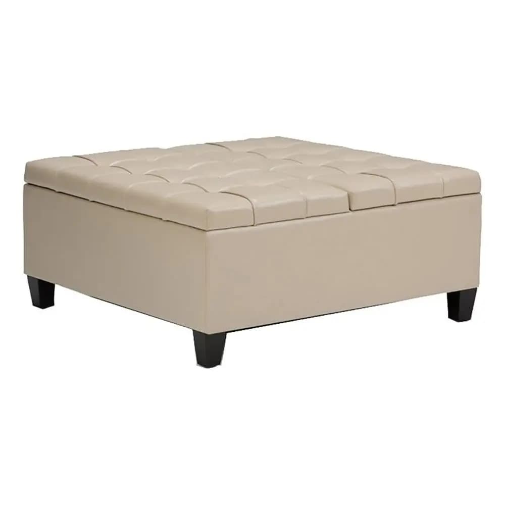 Pouf contenitore in pelle trapuntata da 36 pollici con coperchio sollevabile, tavolino quadrato con spazio nascosto, imbottito, poggiapiedi, personalizzabile
