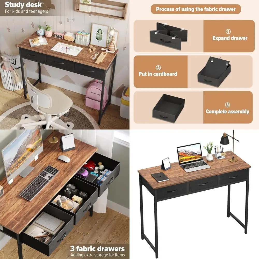 Scrivania Compatta 39.3 Marrone Rustico con Spazio di Archiviazione per Ufficio Domestico, Toeletta, Studio e Gaming in Spazi Ridotti