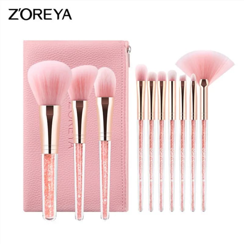 Set di pennelli per trucco ZOREYA Pink Diamond, borsa portatile per riporre gli strumenti di bellezza, speciale set da 10 pennelli e strumenti per il trucco