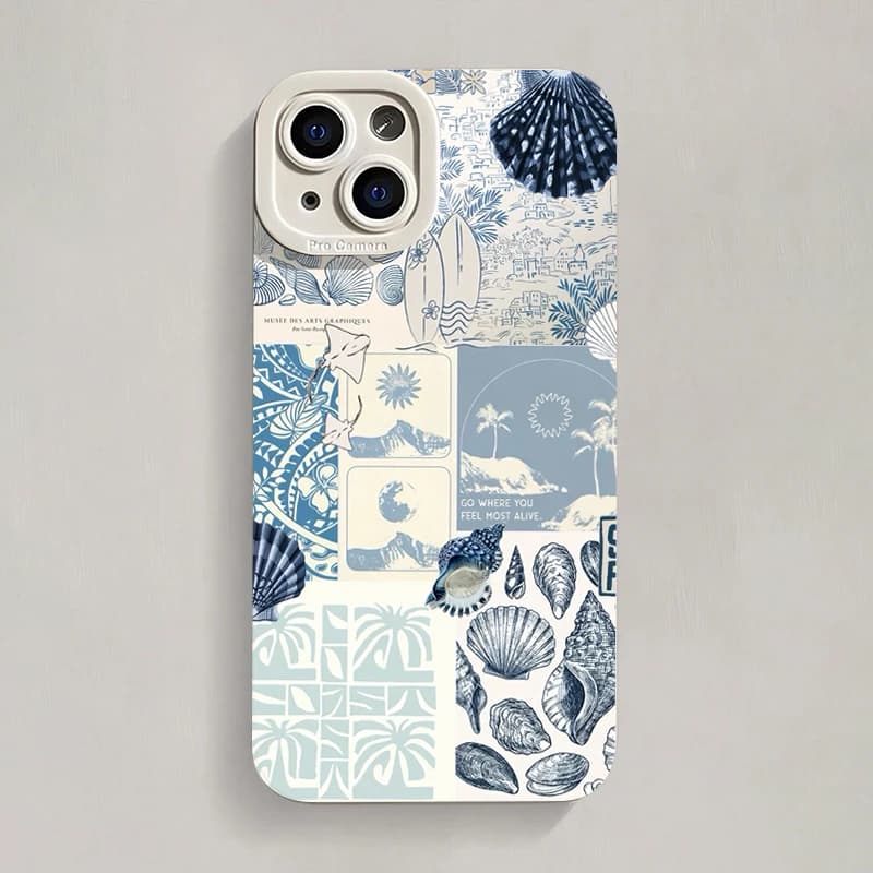 Ocean Creative Coastal Seashell Alghe Model Phone Case For iPhone 17 16 15 14 13 12 11 Pro Max Mini XS XR 7 8 Plus 16e Coverage