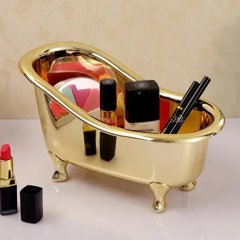 Mini vasca da bagno sapone scatola portaoggetti per gioielli contenitore per Organizer per trucco Desktop custodia per articoli vari scatola portaoggetti per articoli vari in argento dorato