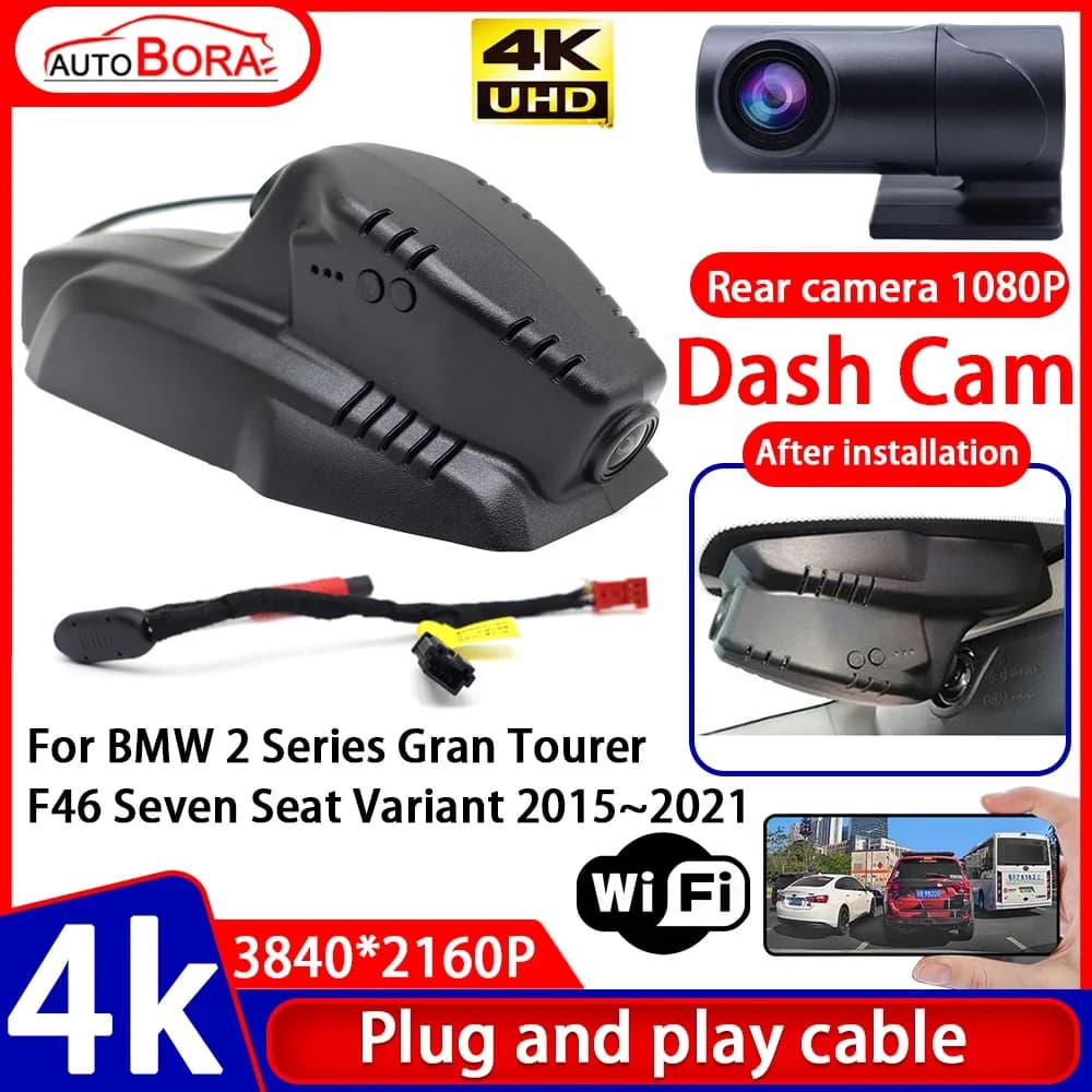 Video Recorder ZhuCamX 4K Plug and Play, Dash Cam for Auto BMW Series 2 Gran Tourer F46 Version Seven Posts 2015~2021
