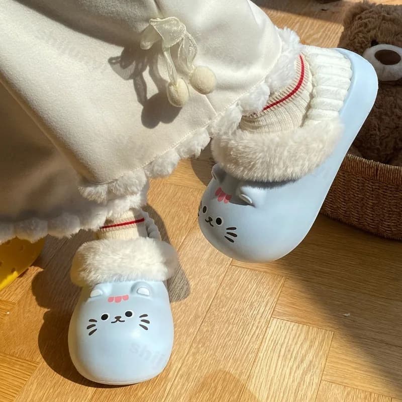 Cute Women's Outdoor Cotton Shoes Winter New Cartoon Lightweight Comfort Soft Sole Home Shoes Non Slip Thicken Plush Warm Shoes