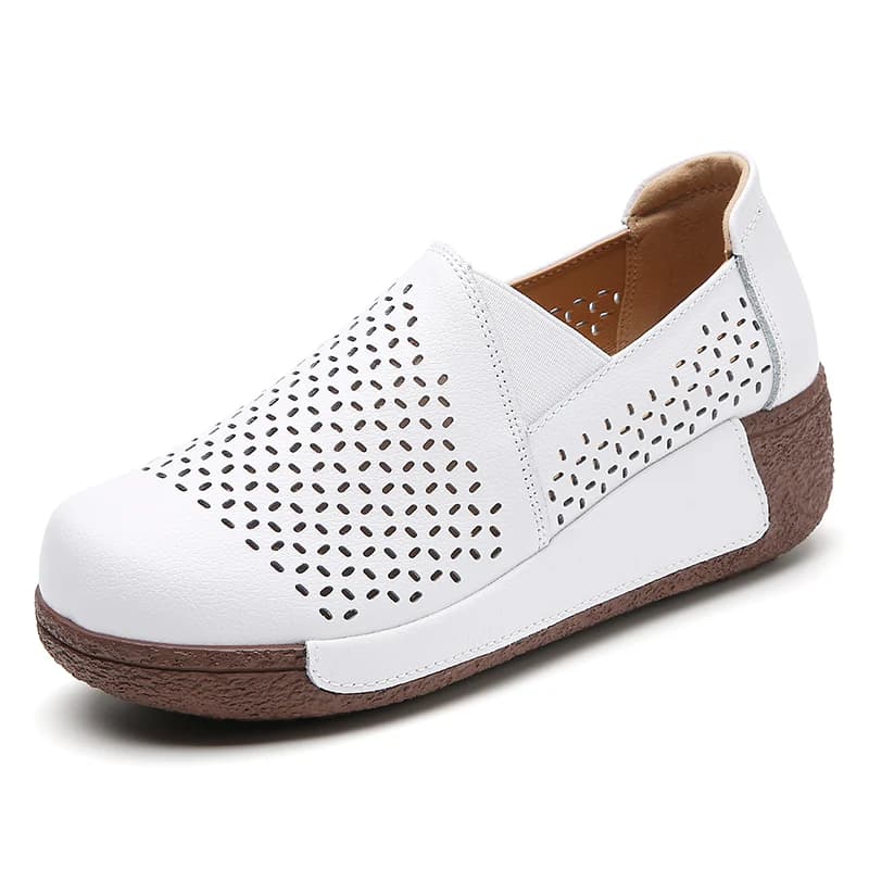 Mocassini con suola spessa da donna primaverili ed estivi, scarpe singole traspiranti, scarpe in vera pelle al 100%.