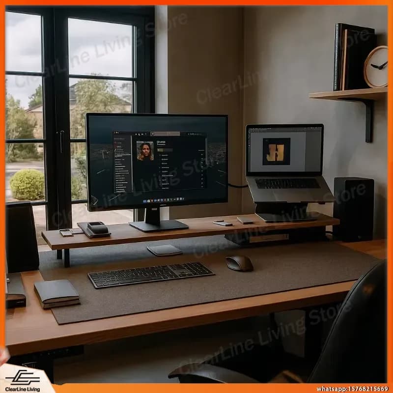 Supporto per Monitor in Noce Nero, Rialzo Extra Lungo per Laptop, Organizzatore da Scrivania, Mensola per Computer in Legno Massello, Postazione di Lavoro per Ufficio