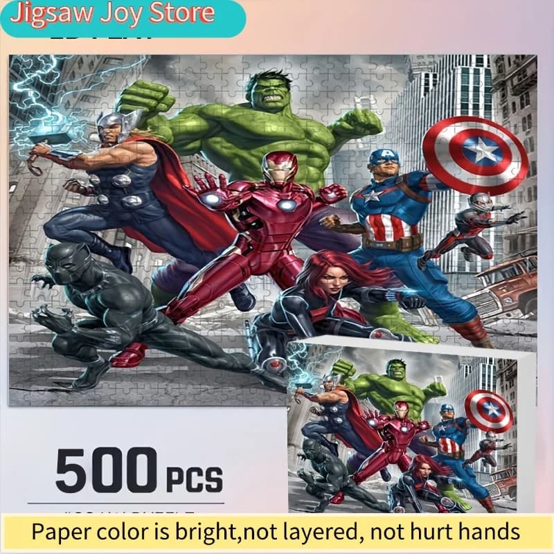 Puzzle 2D a Tema Supereroi Marvel, Decorazione Artistica per la Casa, 500 Pezzi, Sfida Educativa per Adulti